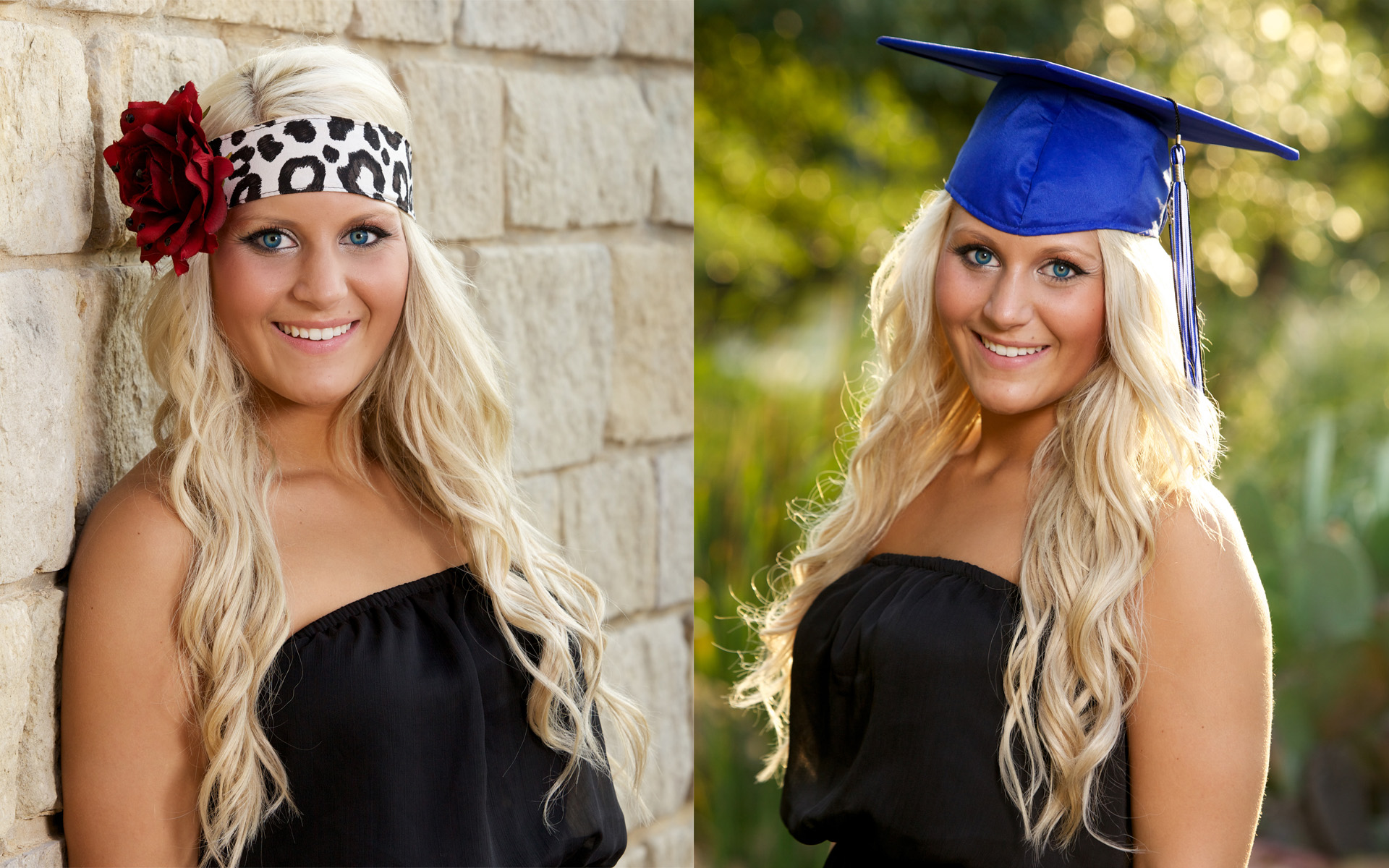 High school senior on location with graduation cap in Addison TX