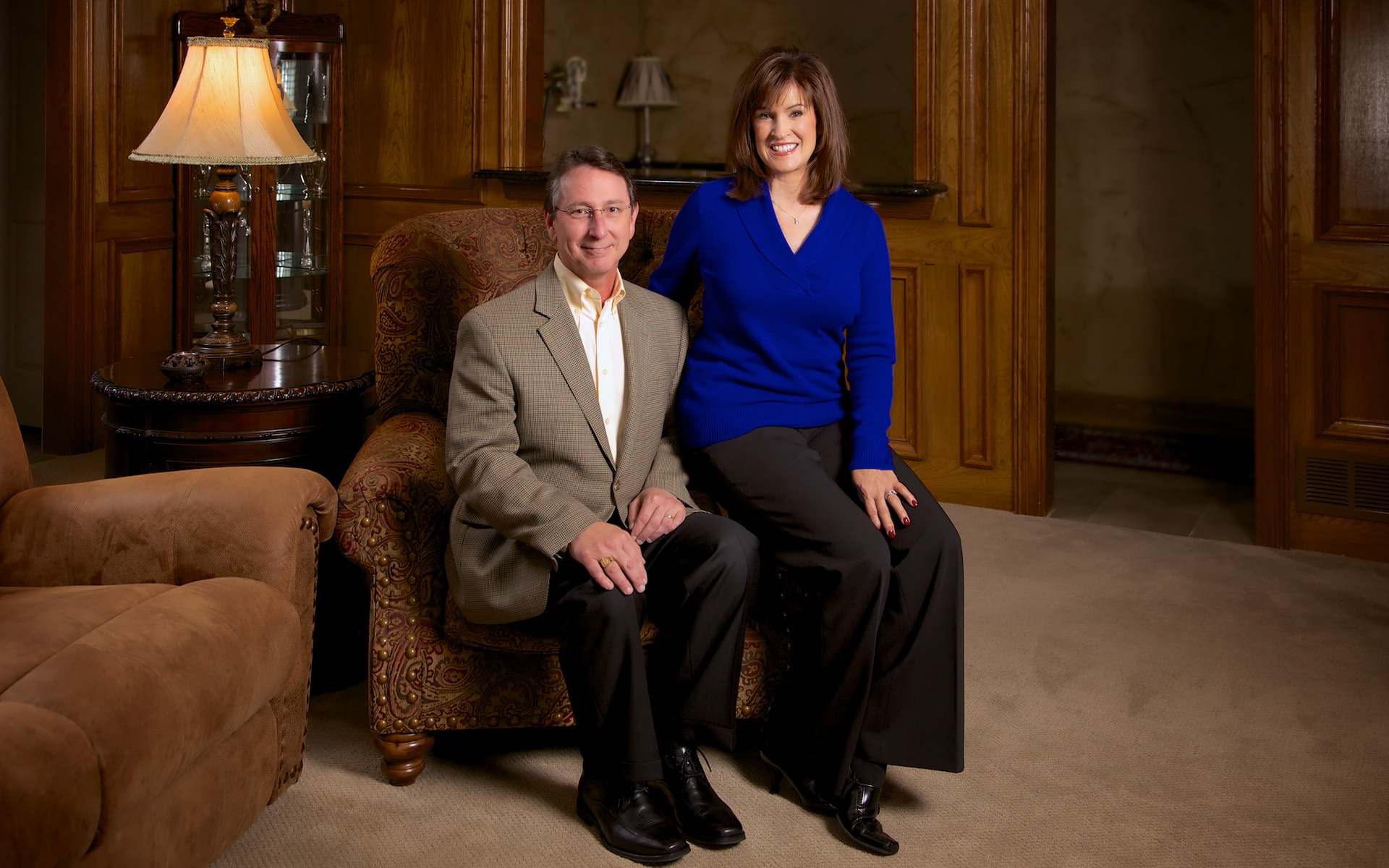 Husband and wife in home portrait session Frisco TX